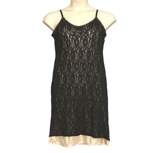 VTG‎ Y2K Express Tricot Womens Dress 14 Black Lace Nude Lined Slip Whimsigoth